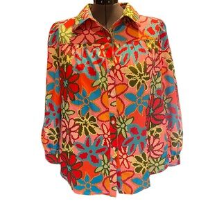 SHEIN Curve 2XL Calvaya Bold Bright Colorful Hippie, flower child Floral Blouse